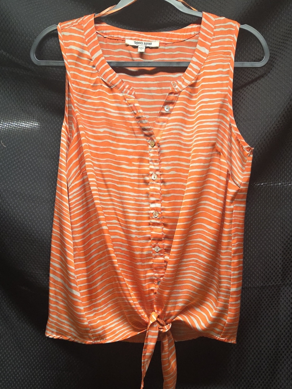 Daniel Rainn Orange & Taupe Striped Tie-Hem Sleeveless Blouse